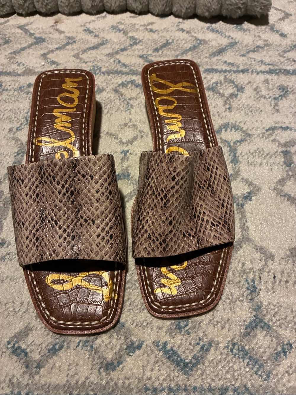 Sam Edelman Brown Snake-Print Slide Mules